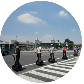 Crossing the pedestrian crossing at Segway